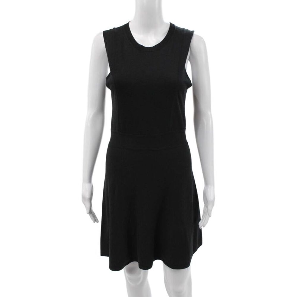 Theory Womens Fit & Flare Dress Black Crew Neck Sleeveless Silk Blend Size M